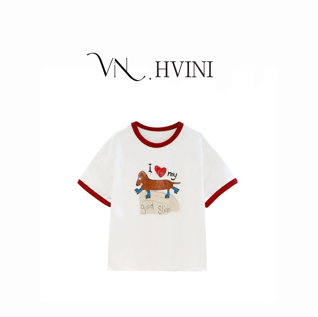 【小狗滑轮】2025夏季新款时尚休闲气质T恤上衣H2980