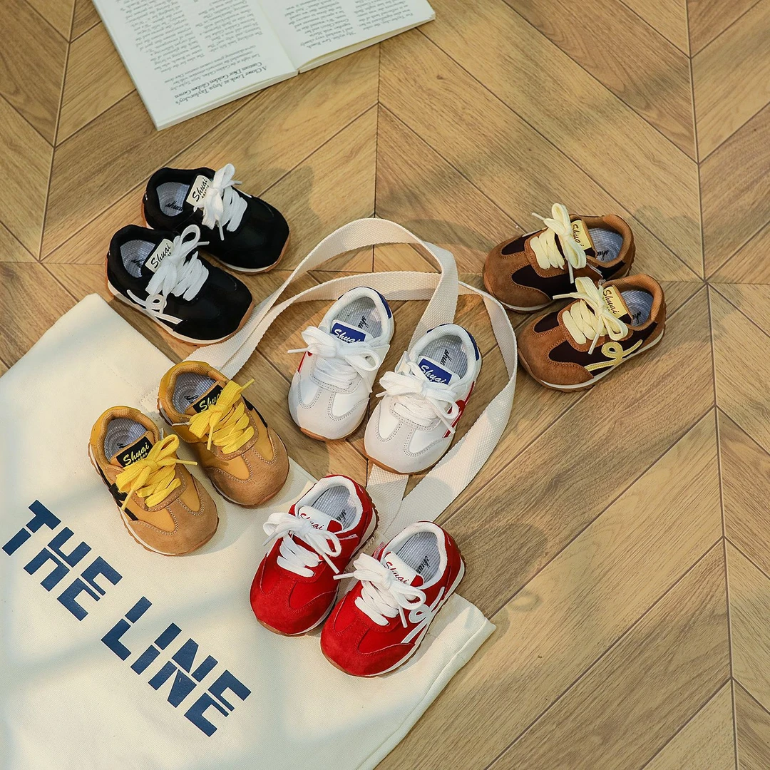 韩版儿童运动板鞋春秋款男童舒适软底德训鞋女童宝宝魔术贴学步鞋