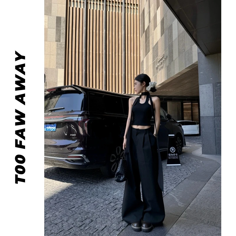T00 FAR AWAY通勤百搭设计感高腰阔腿条纹西裤休闲裤