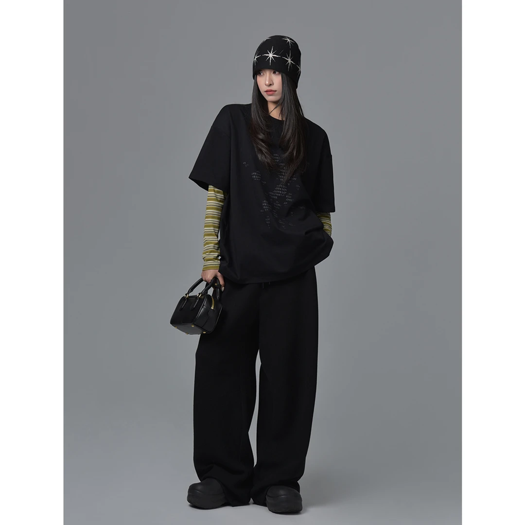 SIXI四喜家 自由美式 不规则字母印花短袖T恤女春夏宽松内搭上衣