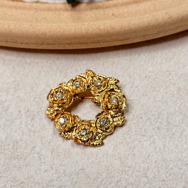 铜合金合成锆石胸针 【六六中古】孤品复古胸针th6718