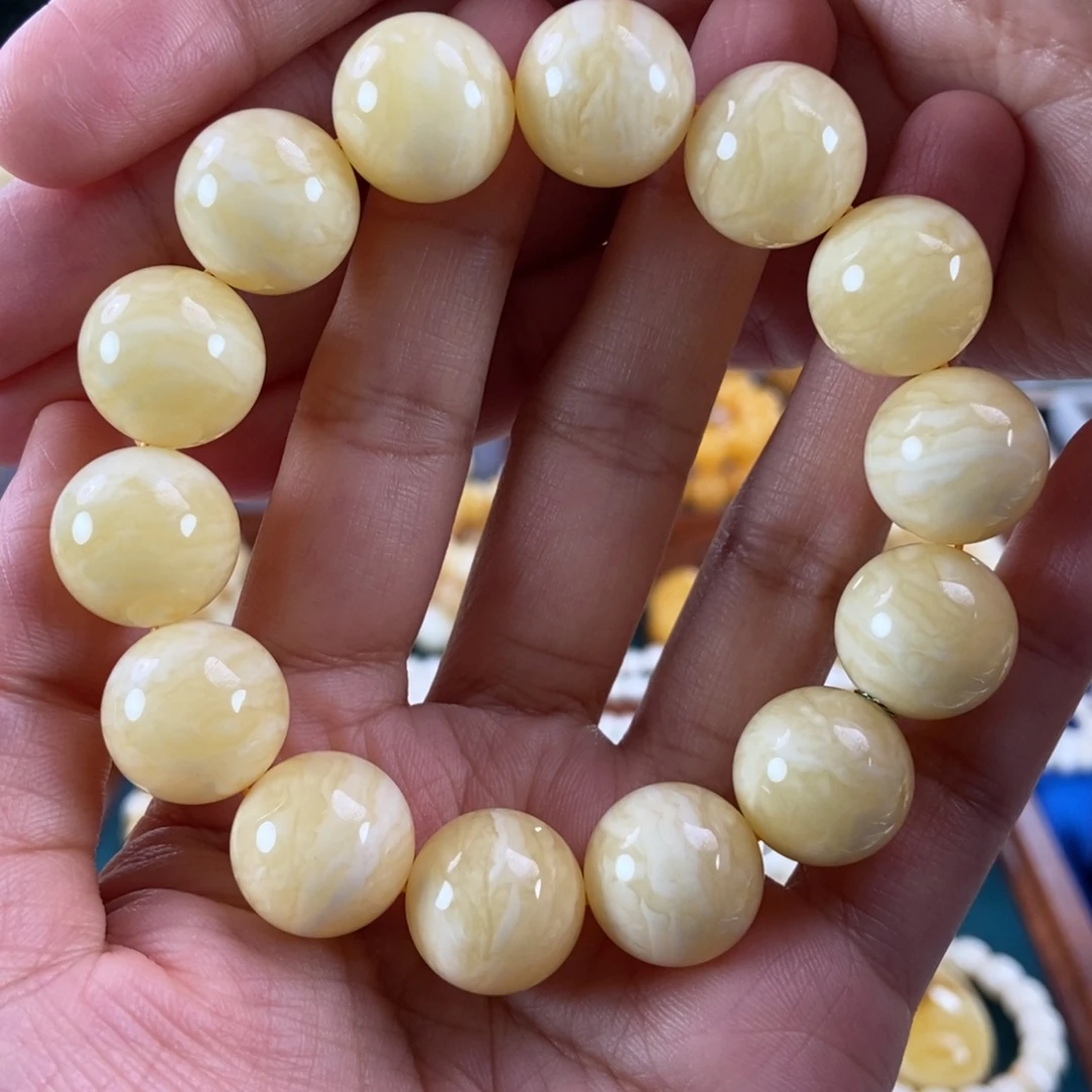 琥珀未镶嵌珠宝奇石16同料虎皮圆珠34.85