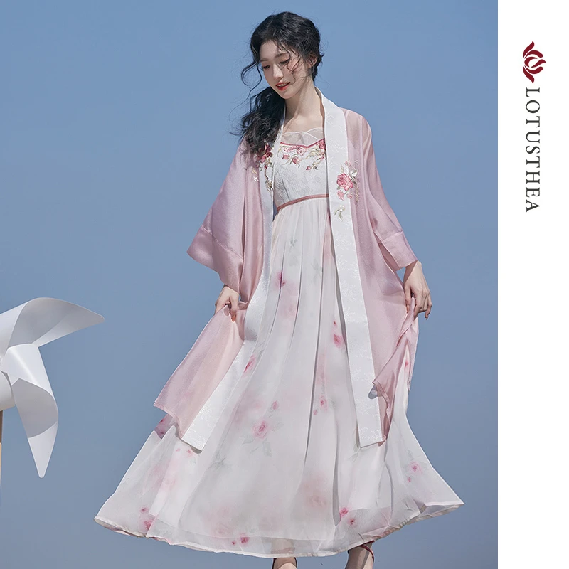 汉尚华莲【月季小姐+烟光瑬莲】汉元素宋制汉服吊带连衣裙春夏薄款
