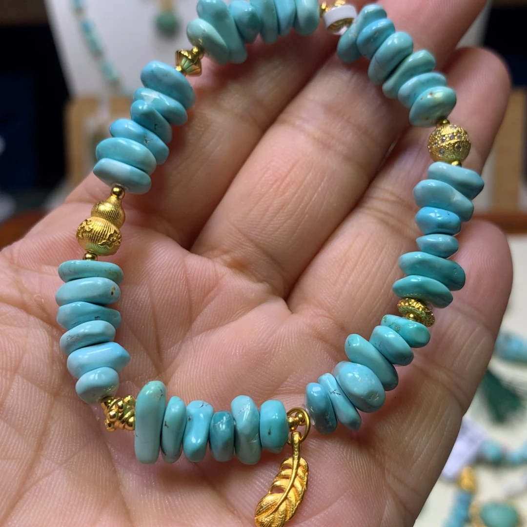 绿松石银S925镀金镶嵌单圈