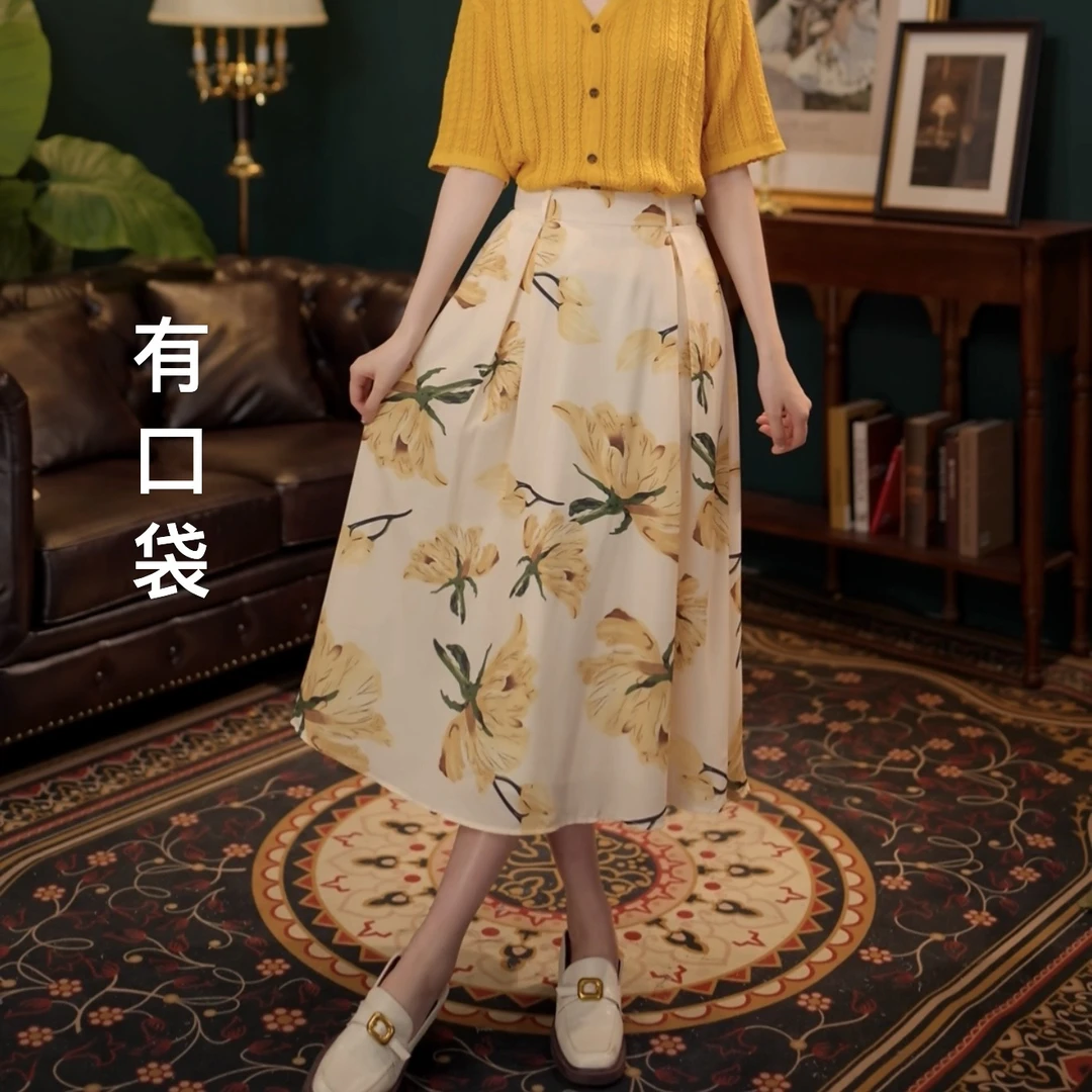 琦琦【牡丹】港风复古半身裙显瘦高腰百搭裙子YS0724170