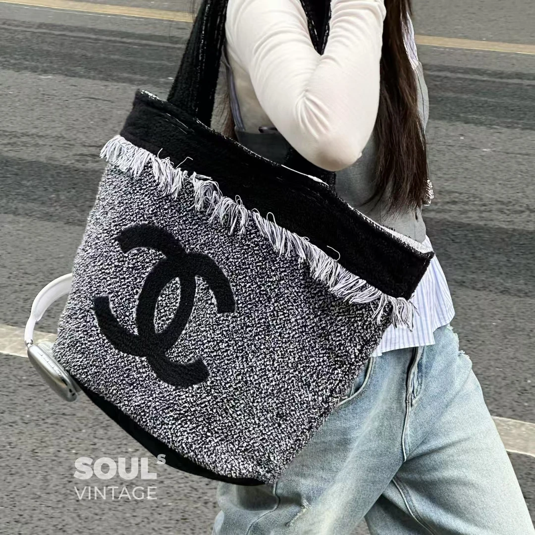 95新 Chanel/香奈儿 Chanel 粗花呢 流苏沙滩三件套/663437596