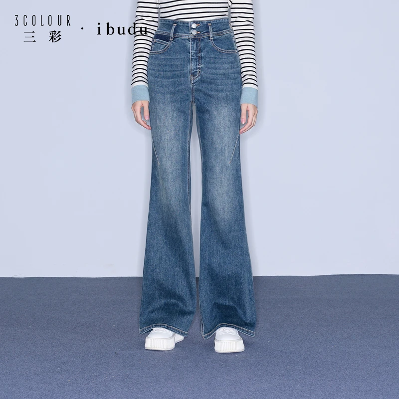3071三彩ibudu2025冬季新款微喇牛仔裤高腰修身长裤dbx