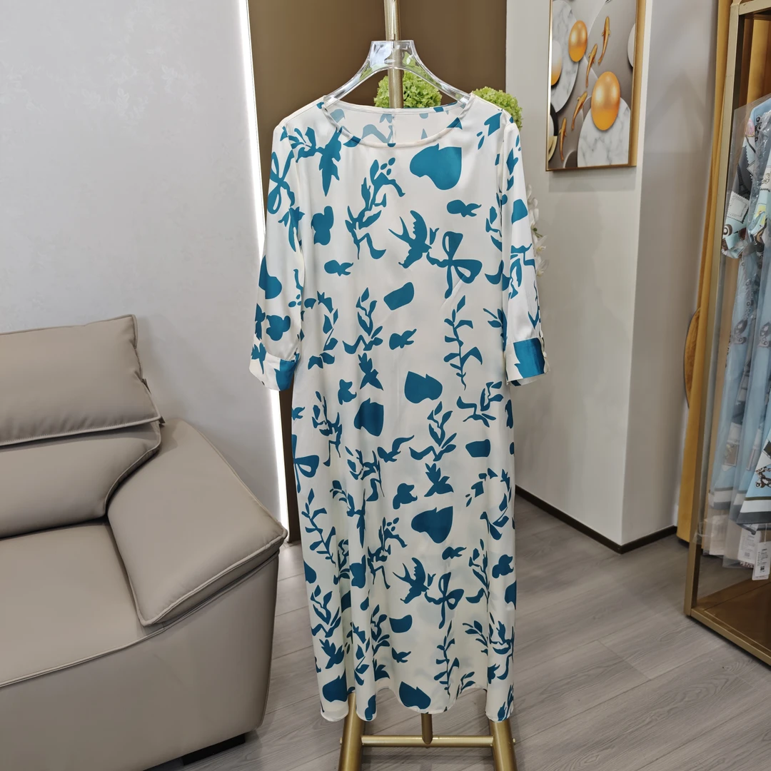 【宸慕】时尚夏季气质花色重磅桑蚕丝连衣裙25603