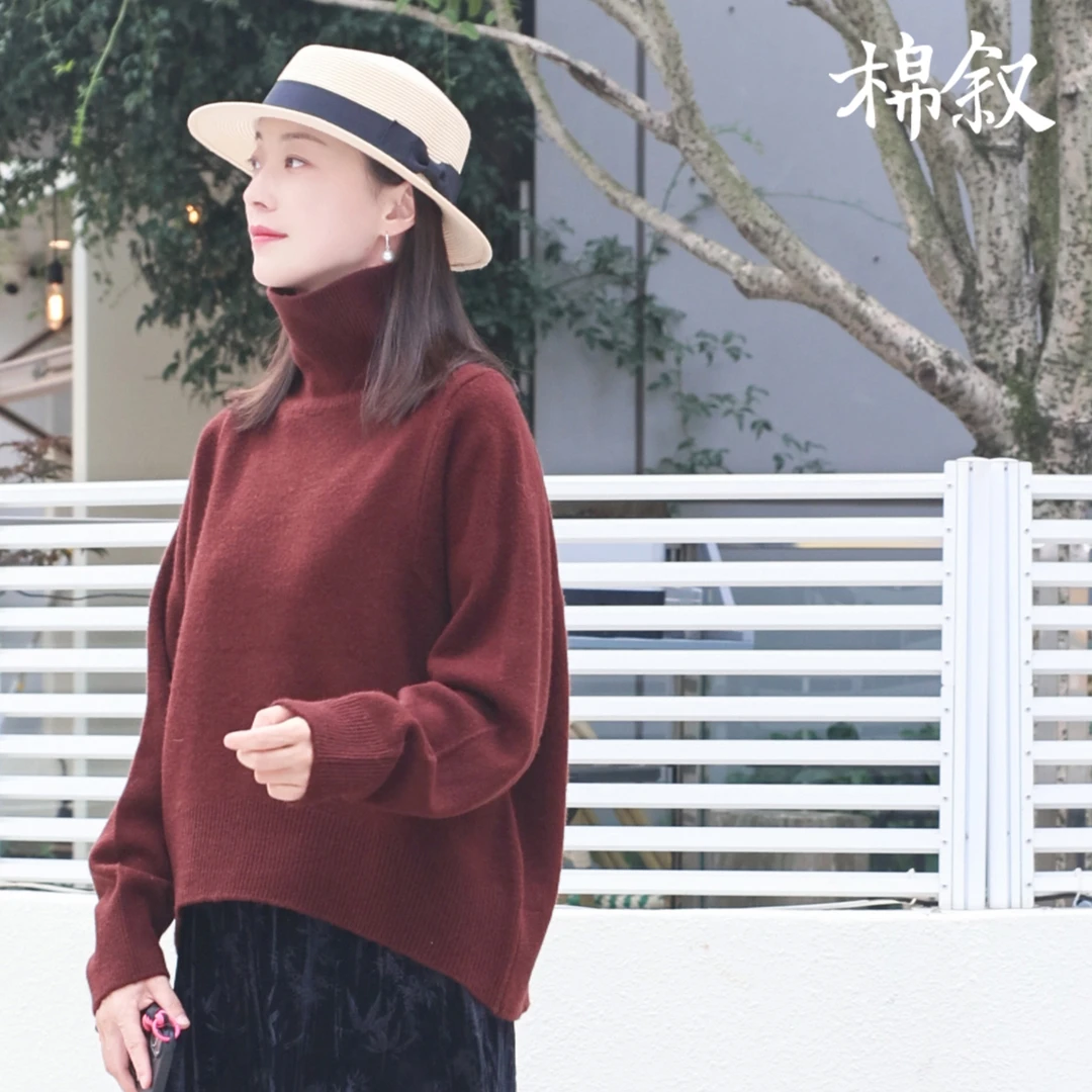 棉叙绵羊毛多色高领套头毛衫女时尚百搭休闲柔软针织上衣15278