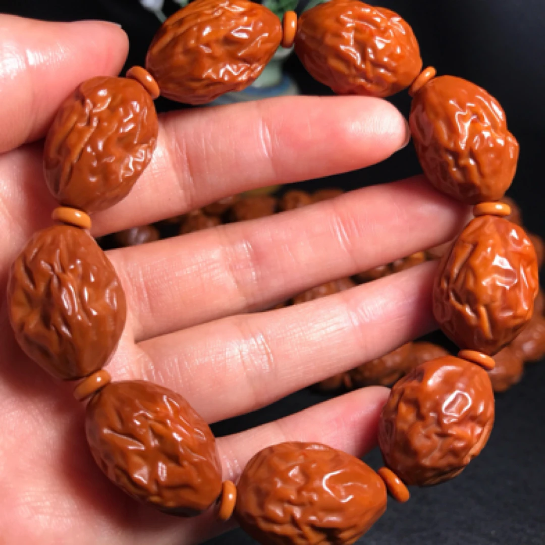 橄榄核雕枣子手串尺寸1.6*2.4cm文玩老油核红枣大枣红红火火男女