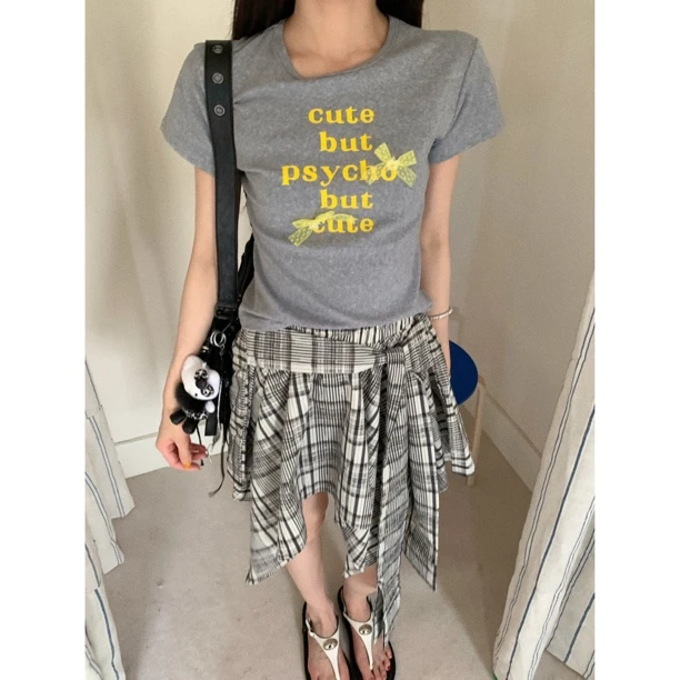 【赵小小yiamo】夏季新款日系简约短袖t恤百搭字母印花上衣27691