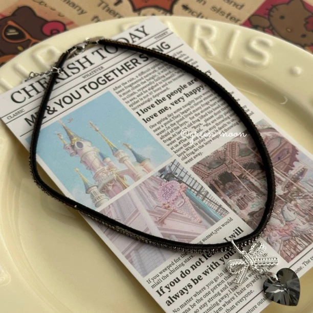 非金属皮质项链 【黑夜流星】粉色水蜜桃项链少女可爱精致L918