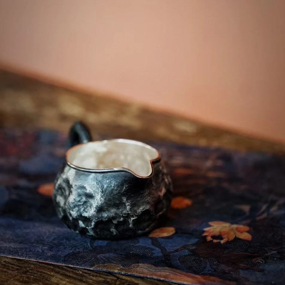 云羿手作纯手工一张打纯银公道杯999足银复古侘寂功夫分茶器