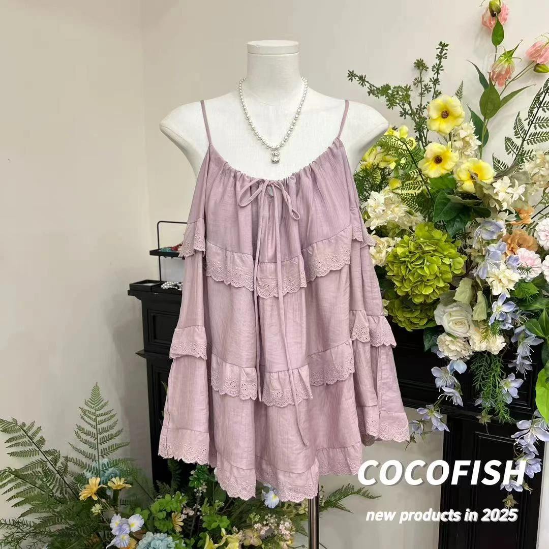 韩系甜美蕾丝花边吊带背心上衣#601686