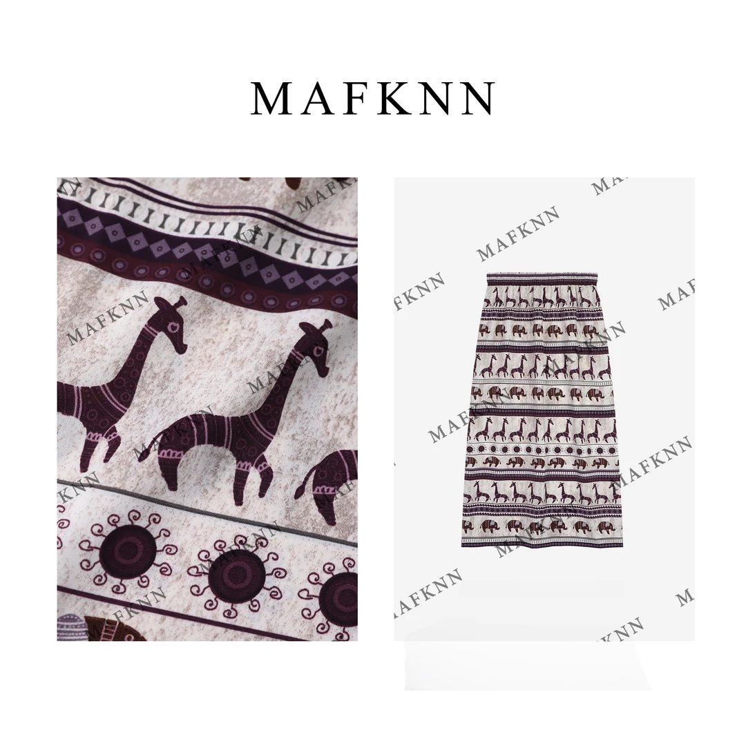 MAFKNN/玛肯时尚休闲简约百搭松紧腰小象夏季半身裙MK12411