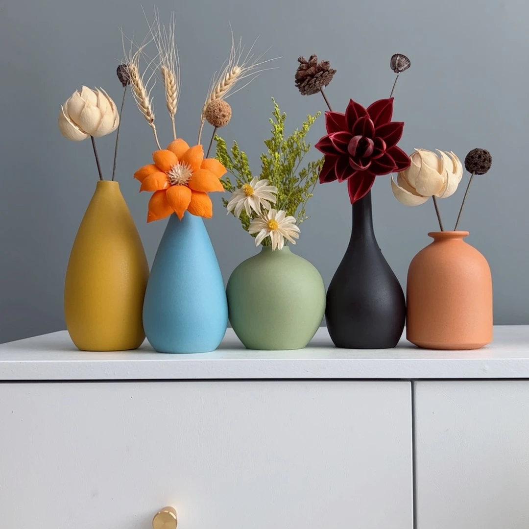 摆件陶瓷小花瓶摆件含花总高约20-30cm