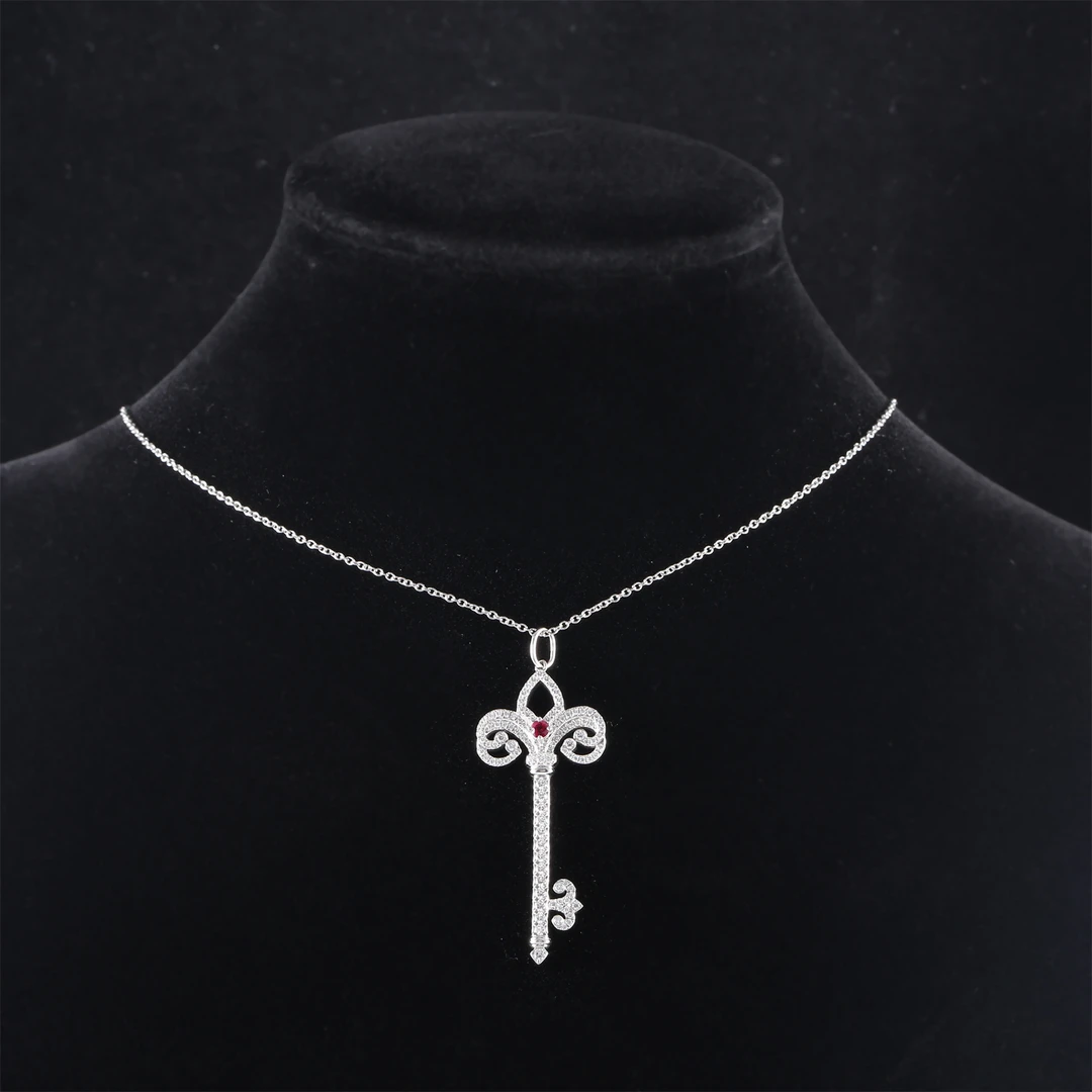 95新 Tiffany & Co./蒂芙尼 小花佳珊钻 鸢尾花 满钻钥匙项链 /