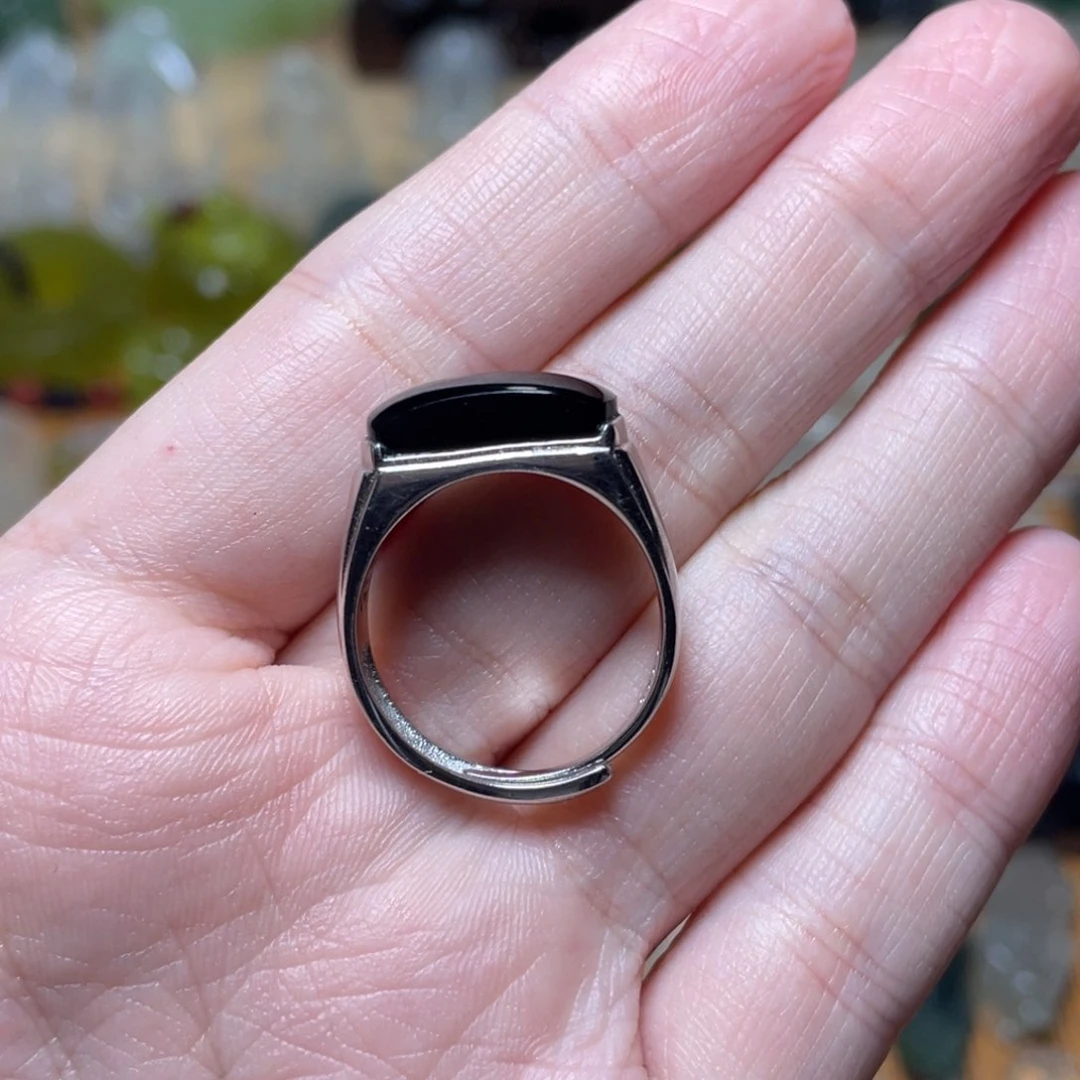 蛇纹石玉戒指银S925镶嵌何****q