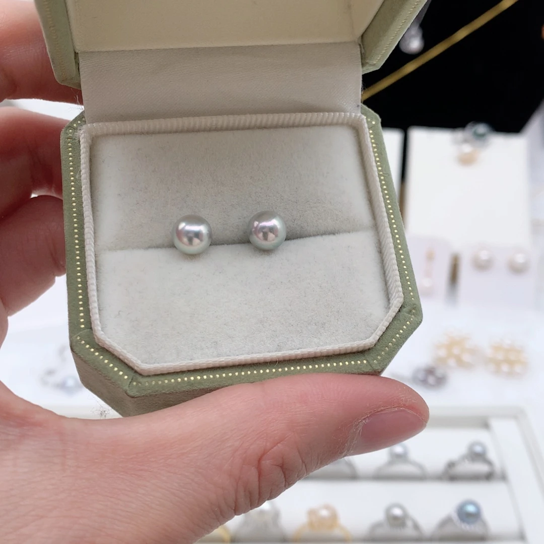海水珍珠7-7.5mm真多麻素钉银S925镶嵌
