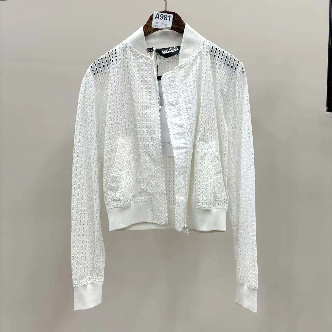 Moschino/莫斯奇诺长袖镂空拉链款短款连帽上衣气质宽松型蕾丝