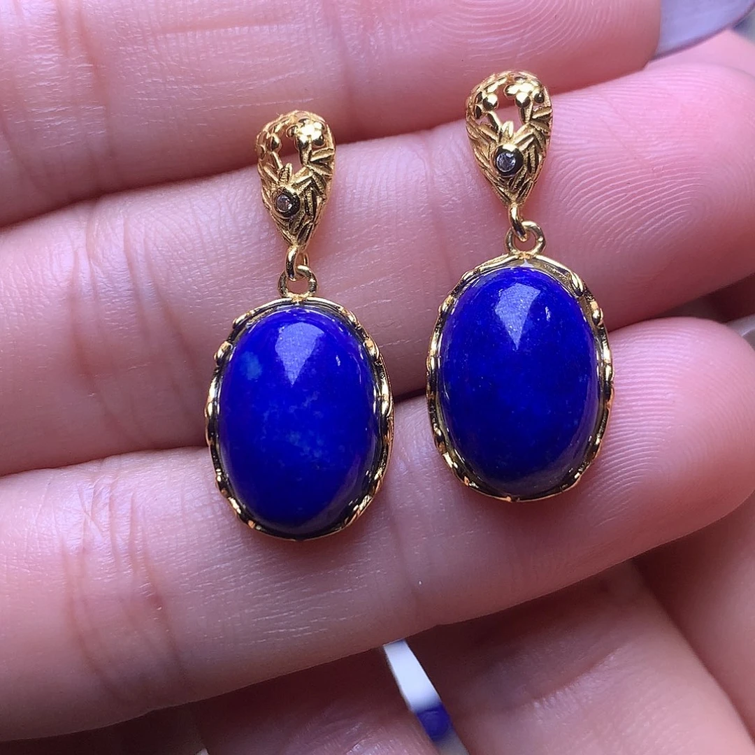 青金石银S925镶嵌耳饰16.1m