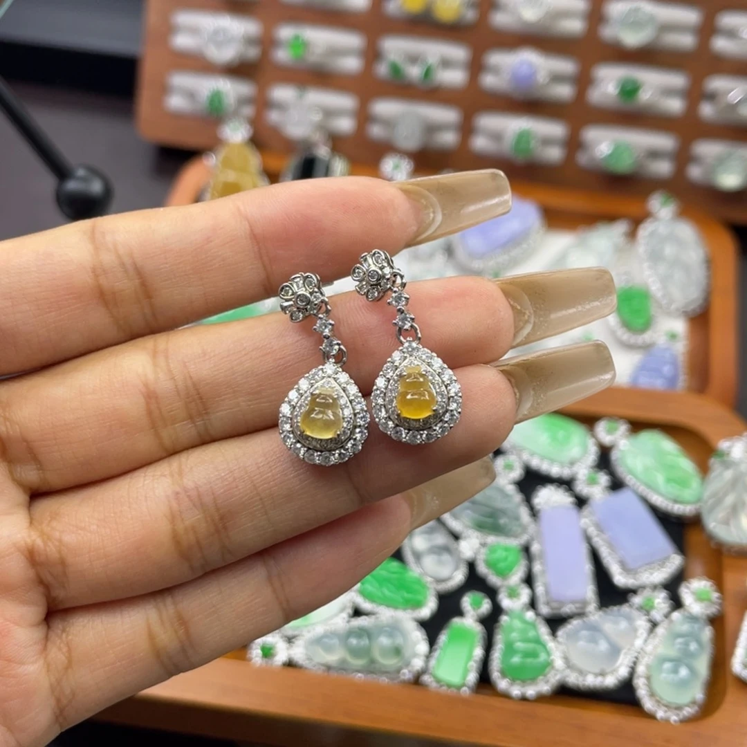 银S925镶嵌翡翠耳饰耳饰