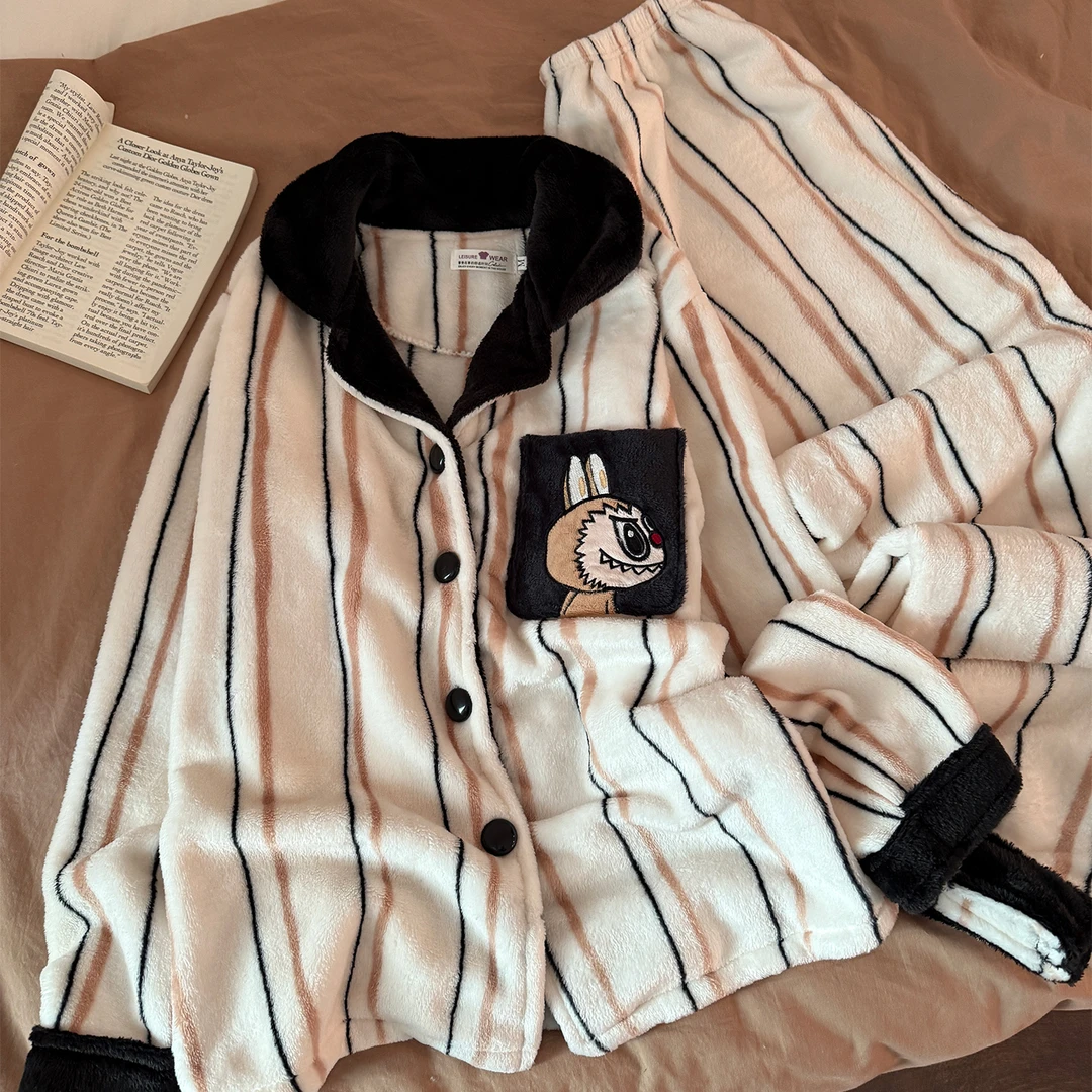 珊瑚绒睡衣女秋冬季2025新款加厚大码法兰绒拉布布保暖套装家居服