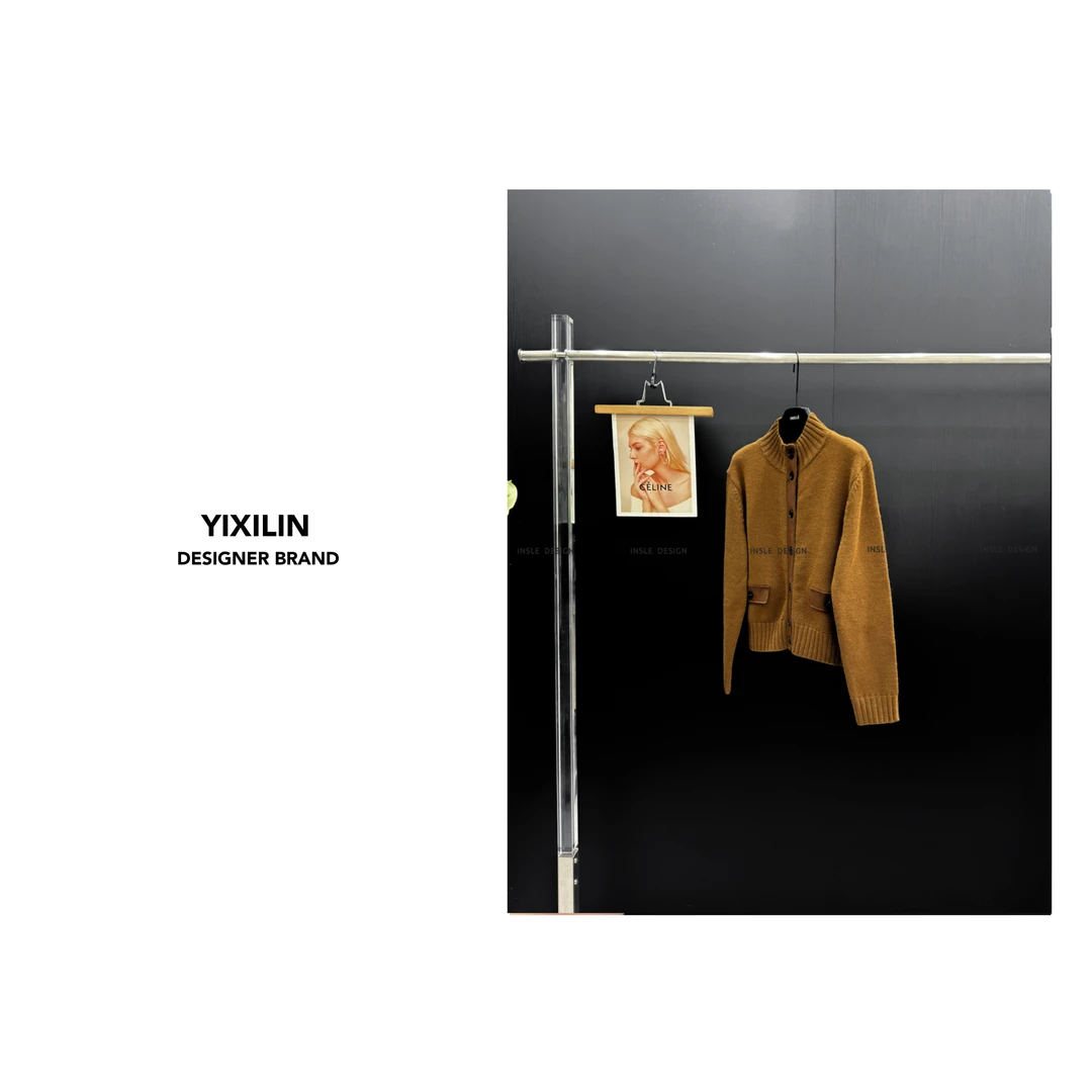 YIXILIN 极简老钱绵羊毛立领拼接夹克针织开衫小外套
