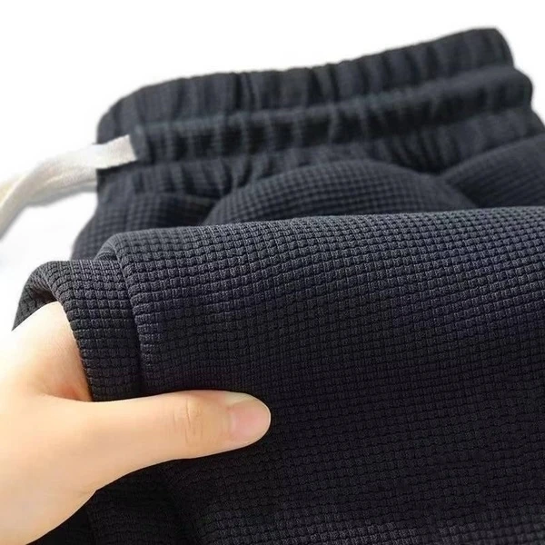 夏季男士薄款透气休闲长裤重磅华夫格宽松大码百搭直筒运动卫裤男