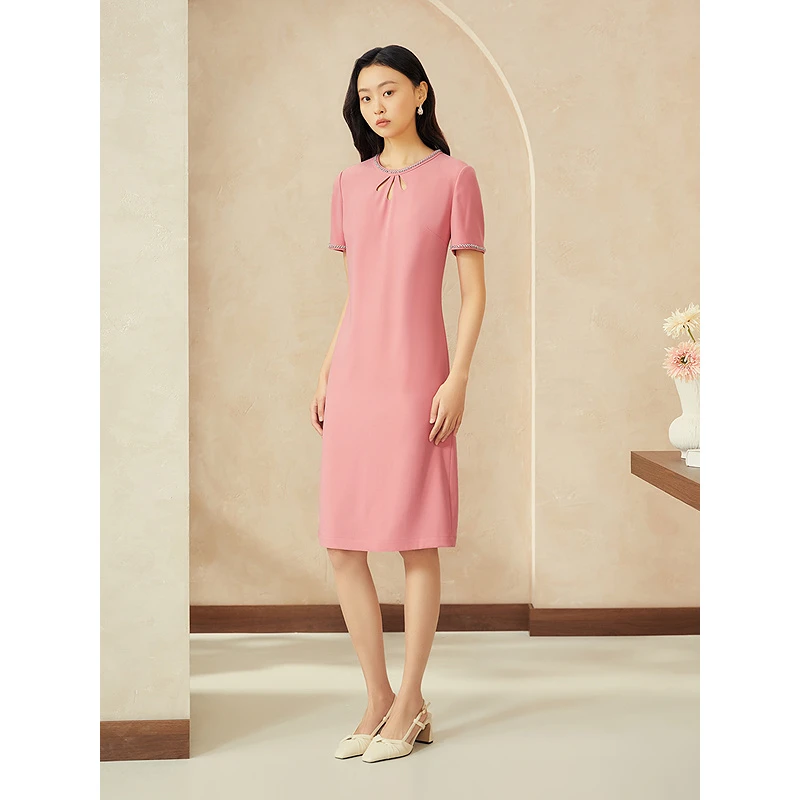 YINER/音儿夏季新款显瘦气质钉钻镂空花瓣领A字连衣裙8C65205156