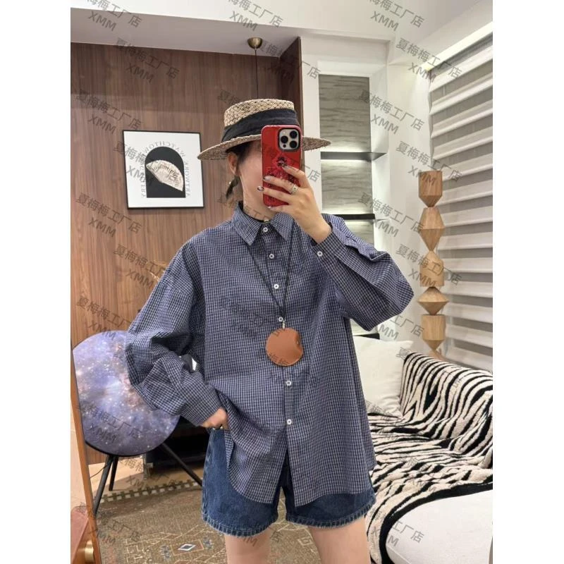 XMM.【后背开衩蓝格子衬衣】时尚百搭潮流显瘦洋气宽松早秋新款H921