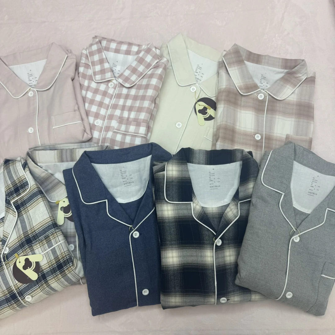 格子秋冬季纯棉磨毛长袖长裤睡衣套装男女宽松可外穿家居服 ly