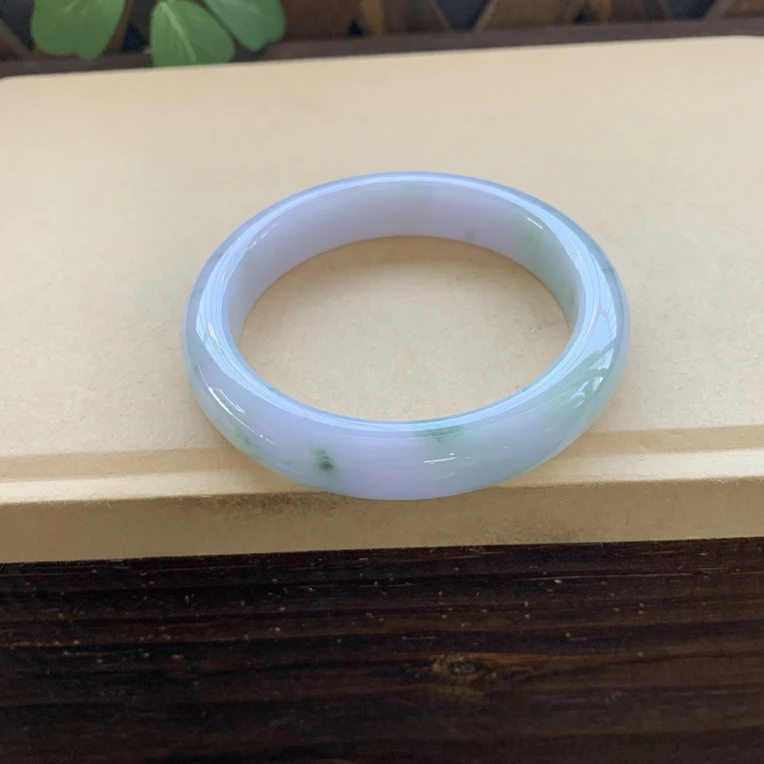 冰透冰紫飘花手镯，特价3980圈口60.4-13.2-9.3，天然翡翠缅A小纹