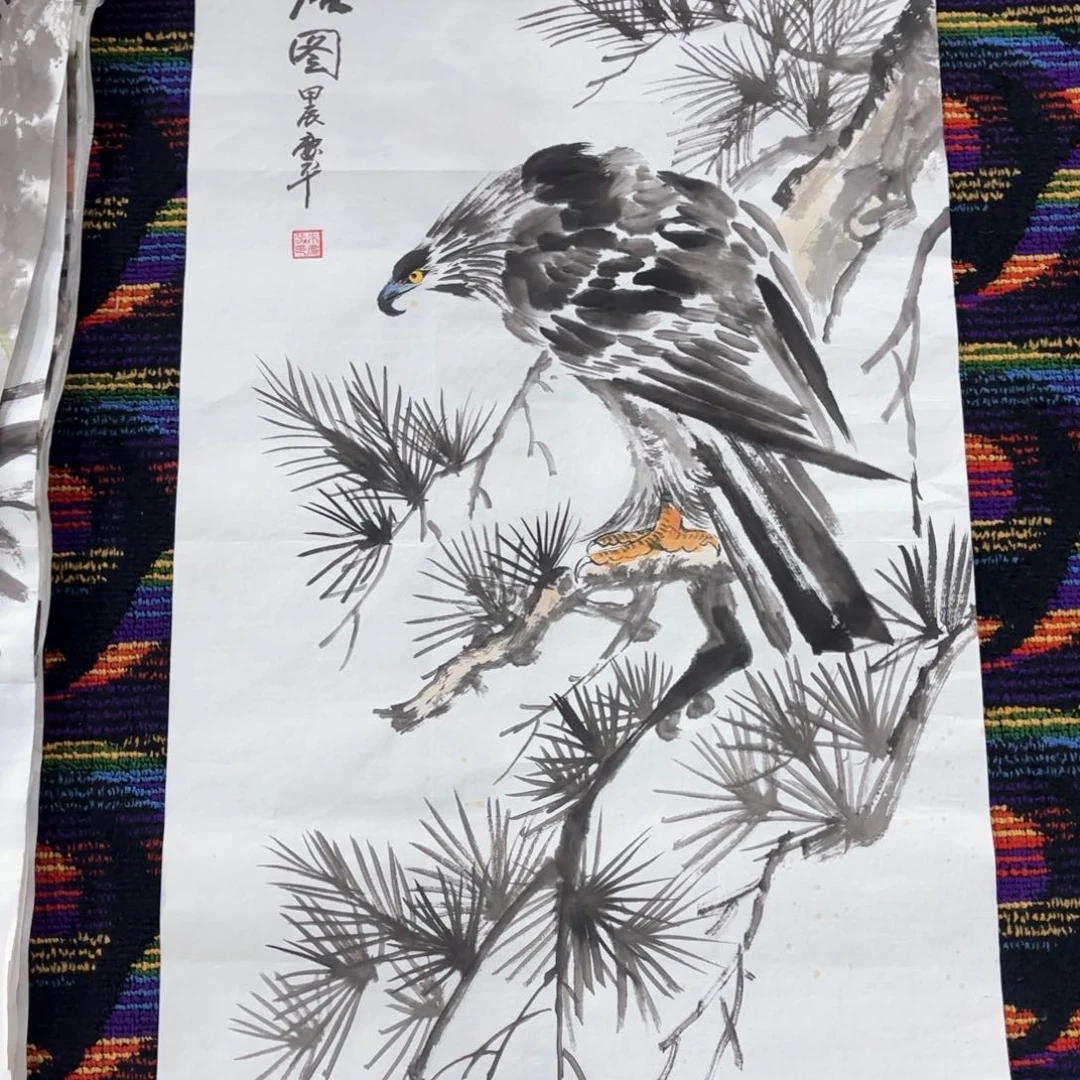 国画朱庆平三尺花鸟朱