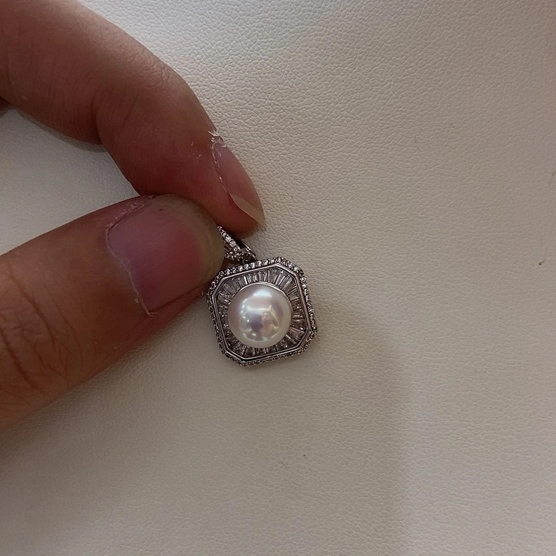 吊坠(不含链)银S925镶嵌淡水珍珠