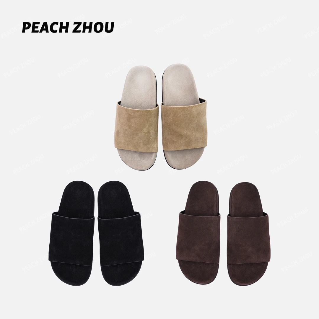 『PEACHZHOU』高丝光牛反绒静奢ROW风极简高级感小羊皮一字拖女鞋