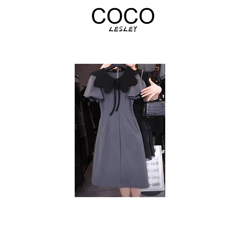 【COCO LESLEY】娃娃领连衣裙女2025夏时尚洋气百搭显瘦中长裙8621