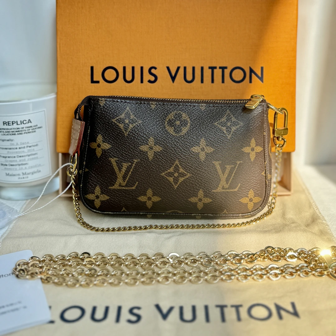 99新 LouisVuitton/路易威登 经典老花小麻将链条手提单肩包