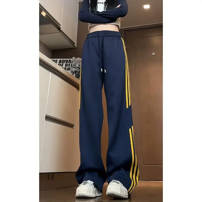 美式冰丝条纹休闲裤子男款潮牌夏季宽松速干男女薄款冲锋伞兵裤子