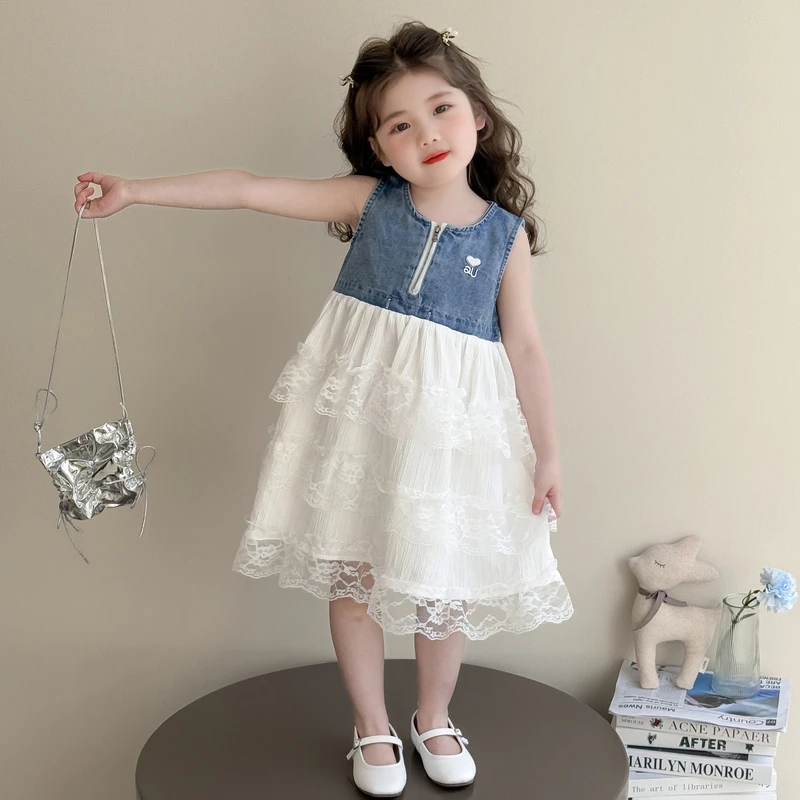 女童夏季连衣裙2025新款洋气小女孩夏装牛仔背心裙女宝宝韩版裙子