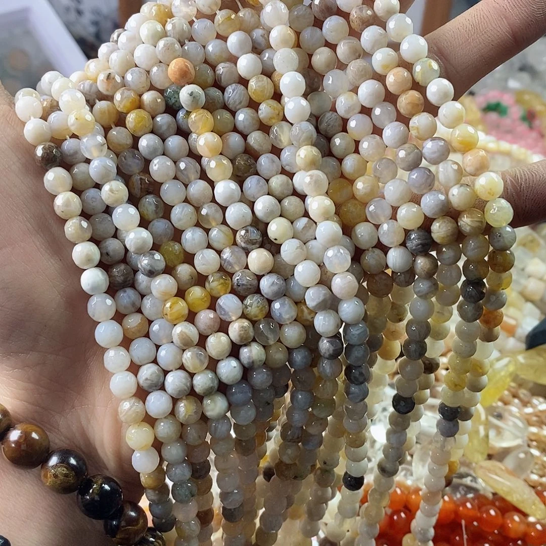 玛瑙/玉髓珠宝半成品未镶嵌一条天然6mm切面竹叶玛瑙