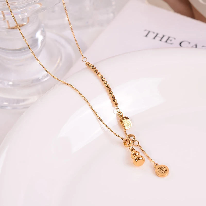 钛钢项链 超细精致蹦迪珠葫芦项链女福牌锁骨链高级感饰品不褪色