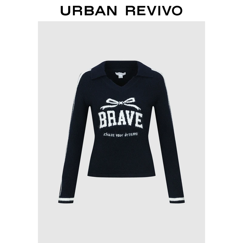 UR2025冬季新款女装休闲撞色字母长袖修身针织衫UYY950134