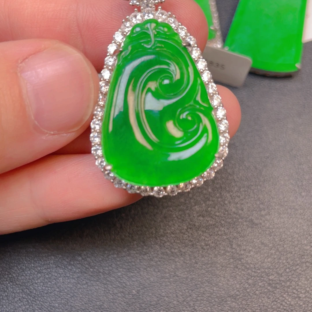 翡翠银S925镶嵌吊坠(不含链)