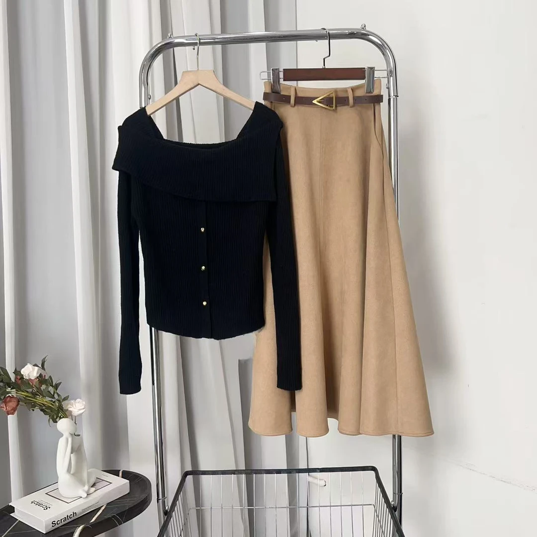 拉夏贝尔/2025年秋法式时尚气质百搭长袖上衣+半身裙 26115 ZCK