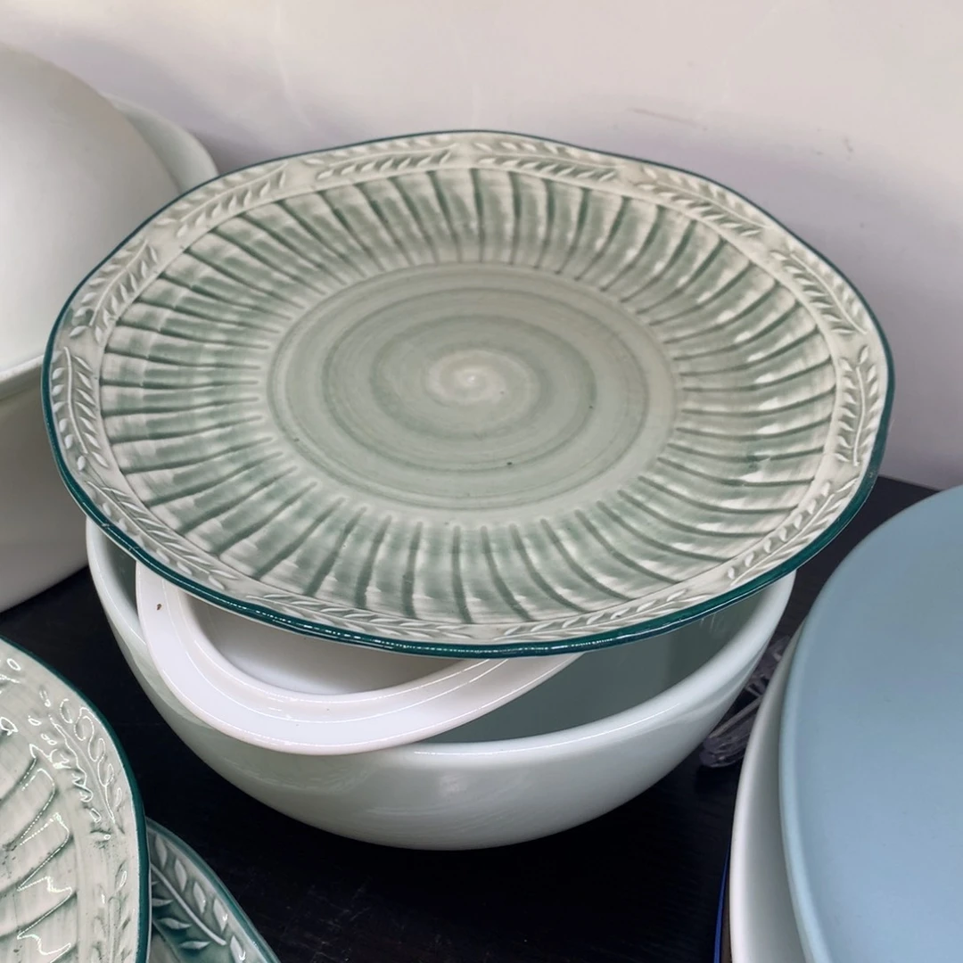 陶景德镇粗陶复古盘碗碗微瑕6寸