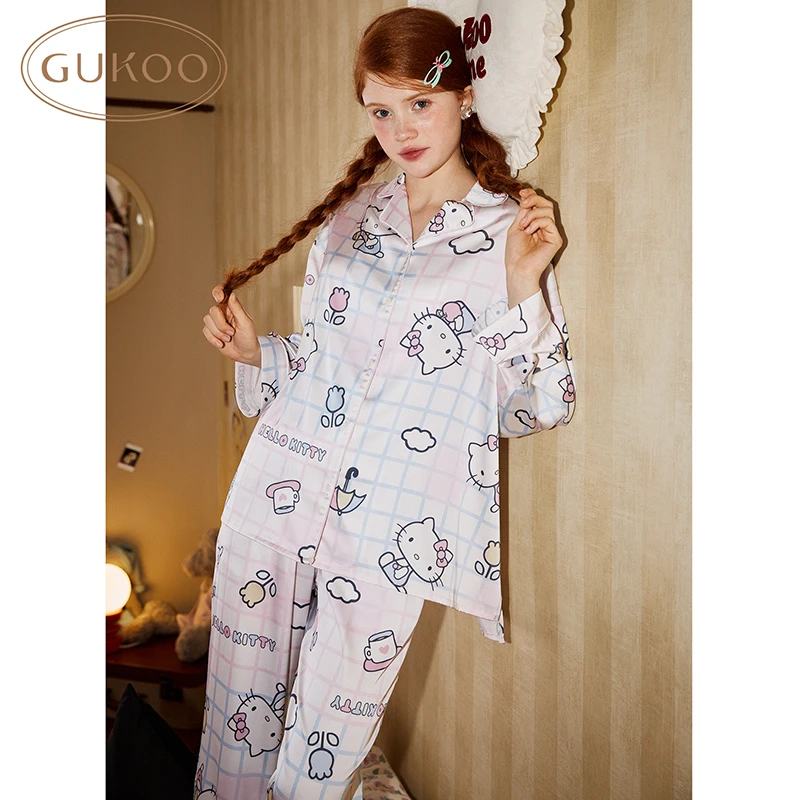 Gukoo果壳联名系列满印长袖家居服套装春秋季卡通睡衣合集