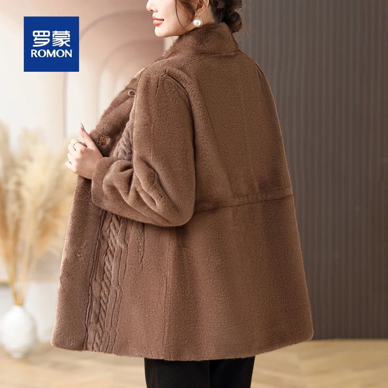 罗蒙新中式妈妈秋冬装洋气水貂绒外套中老年女装新款高贵上衣服