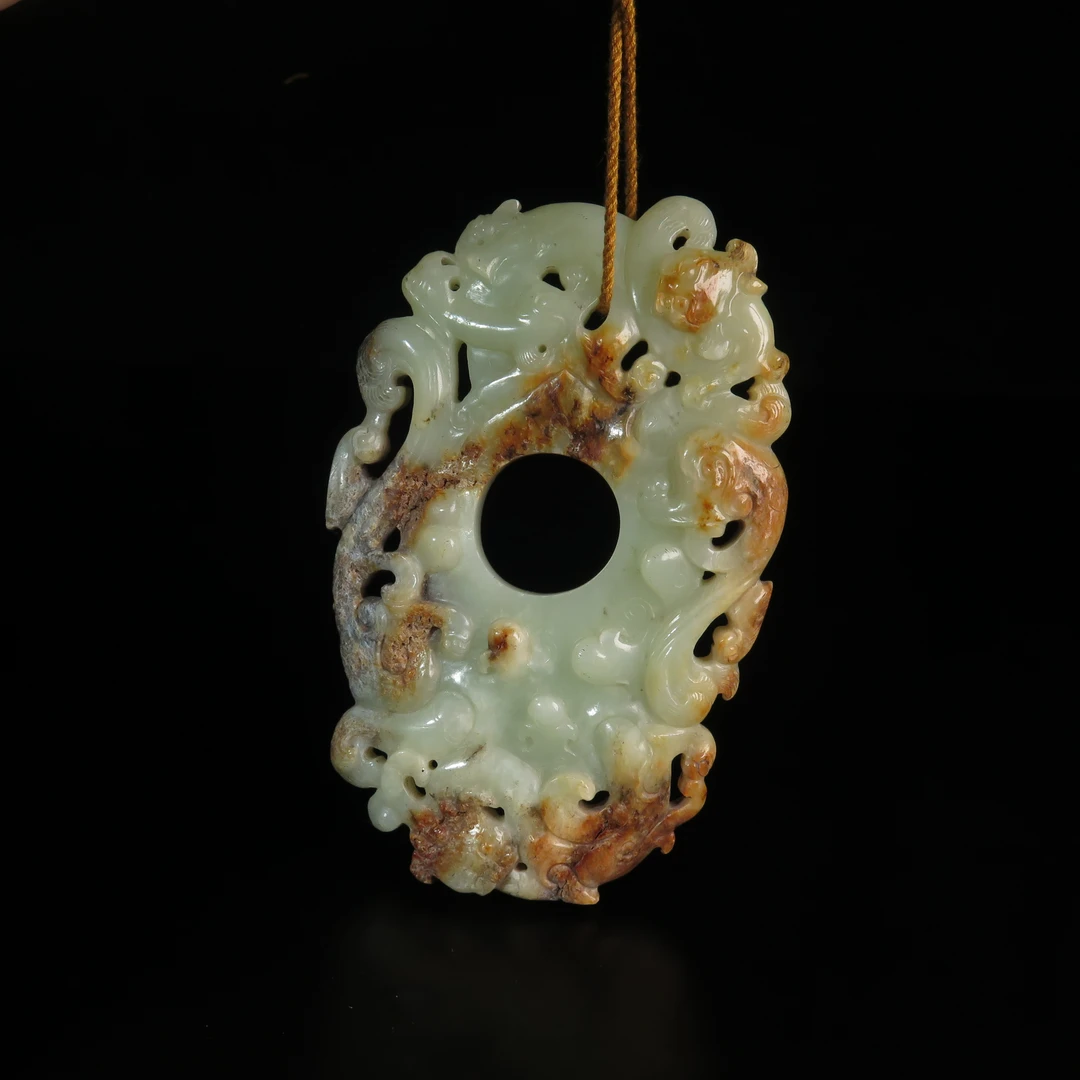 清代满工浮雕螭纹玉鸡心佩/MZ054574/和田玉/民族文物