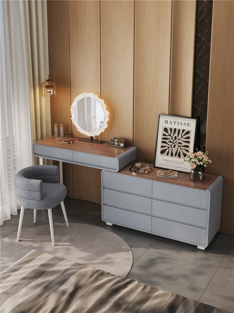 全实木斗柜一体梳妆台轻奢风北欧卧室化妆台现代简约能化妆桌